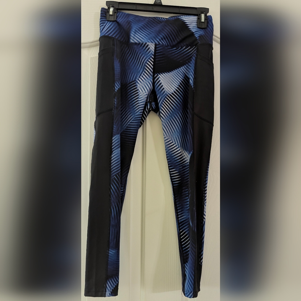 LuLaRoe Rise Blue and Black Patterned Track Pants